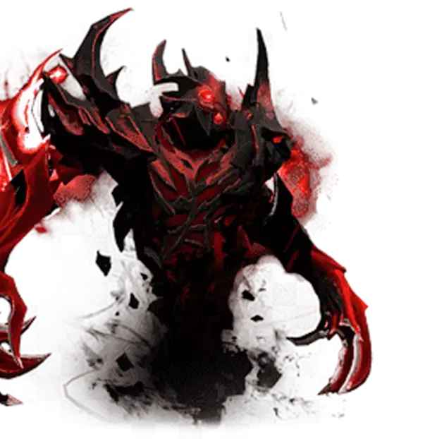 Temná a hrozivá postava Shadow Fiend z Dota 2 v červeno-černém provedení s plameny.